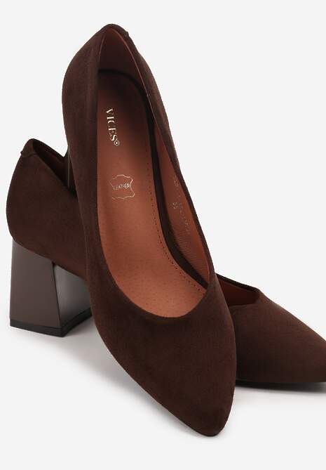 Brązowe Czółenka Vices na Stożku z Wkładką ze Skóry Naturalnej Esande