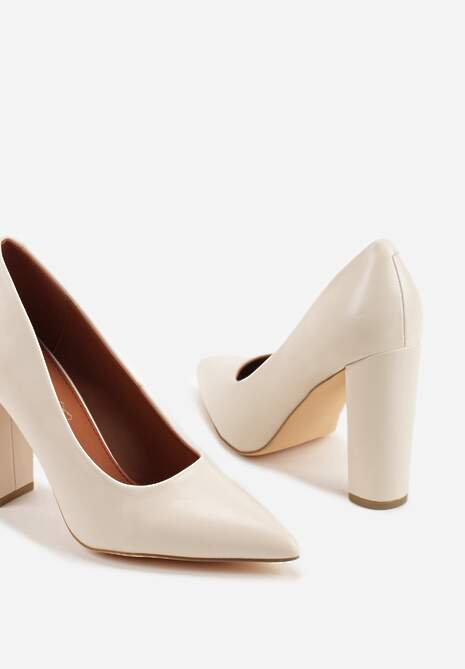 Jasnobeżowe Klasyczne Czółenka Vices na Słupkowym Obcasie ze Skórzaną Wkładką Divira