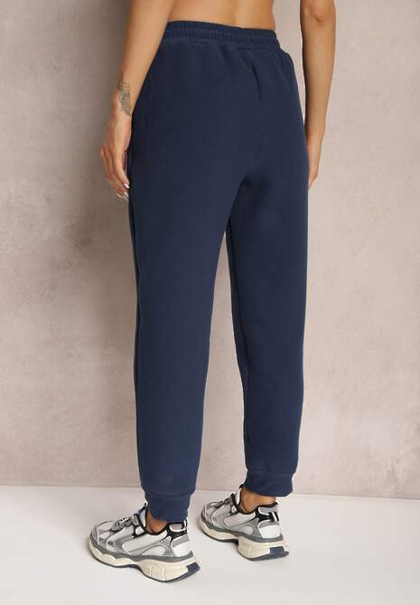 Granatowe Dzianinowe Spodnie z Gumką w Pasie Matrila