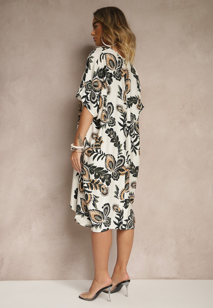 Ciemnozielona Sukienka z Wiskozą Lnem i Cyrkoniami Sadevore