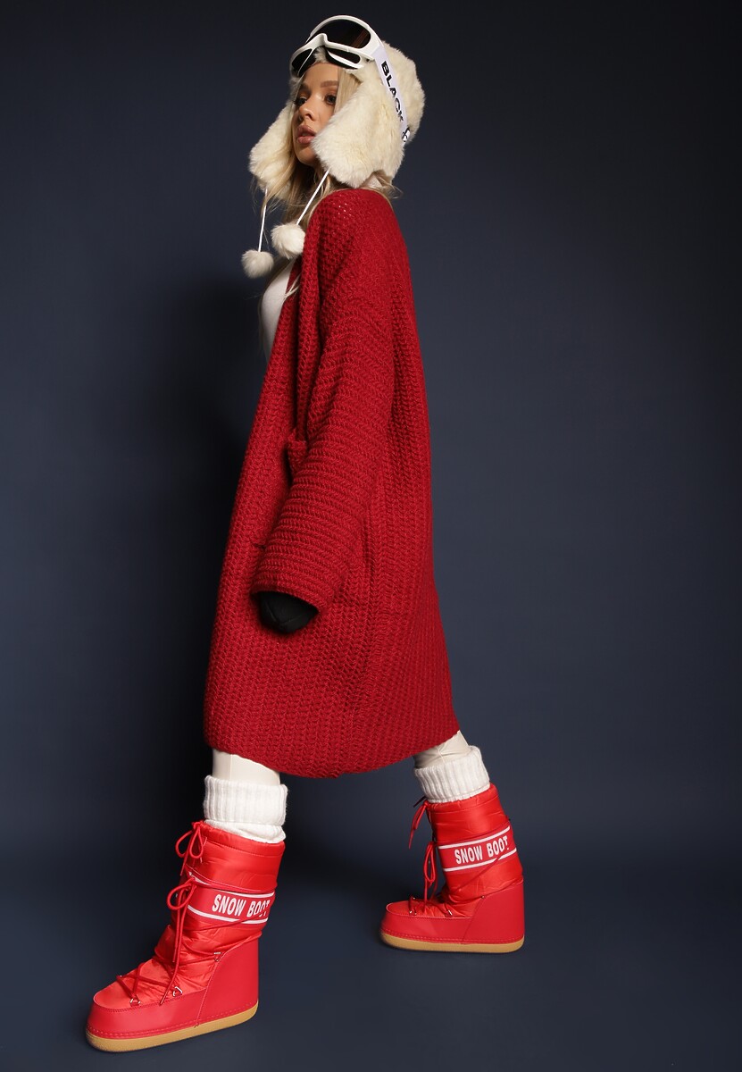 Różowy Kardigan Bez Zapięć Zdobiony Luźnym Splotem i Wsuwanymi Kieszeniami Calineth