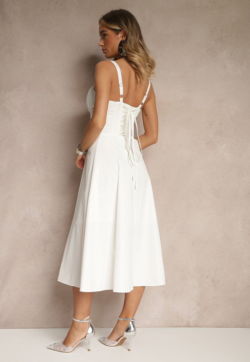 Biała Koktajlowa Sukienka Gorsetowa Vices z Rozkloszowanym Dołem Kolinnea