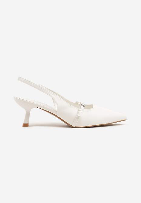 Białe Sandały na Kaczuszce Slingback z Paskiem i Klamrą Elearela