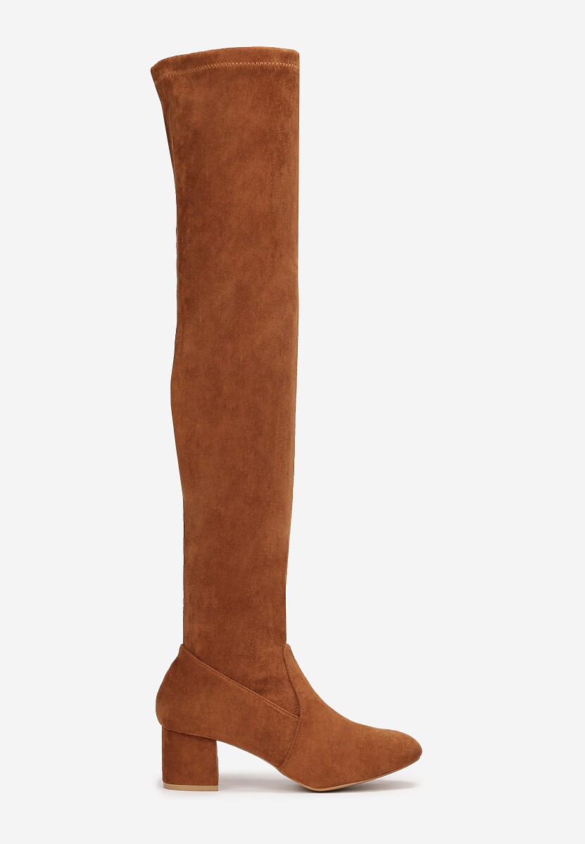 Brązowe Kozaki za Kolano na Słupku Neshi