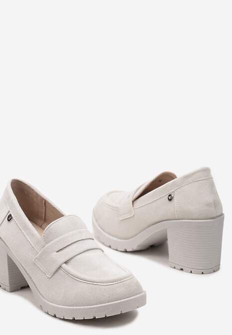 Jasnoszare Półbuty Mokasyny z Ekozamszu na Słupku i Platformie Andarco