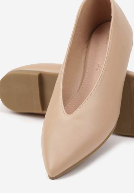 Ciemnobeżowe Balerinki Vices z Wkładką ze Skóry Naturalnej w Klasycznym Stylu Nalivee