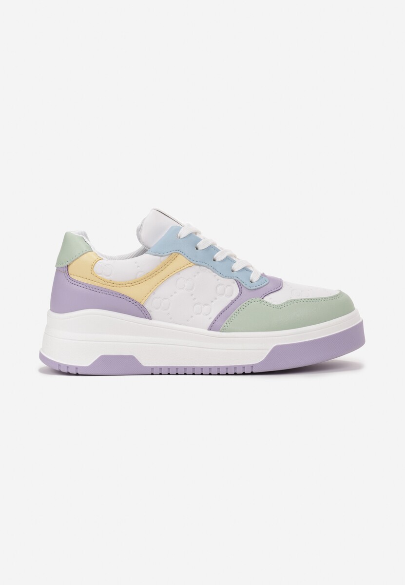 Biało-Fioletowe Sneakersy Sznurowane na Grubej Podeszwie Ainne