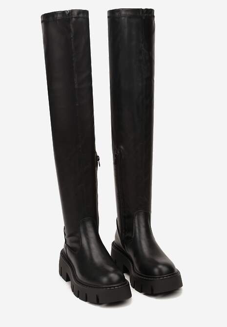 Czarne Kozaki Vices w Stylu Muszkieterek na Tłoczonej Platformie Lorisse