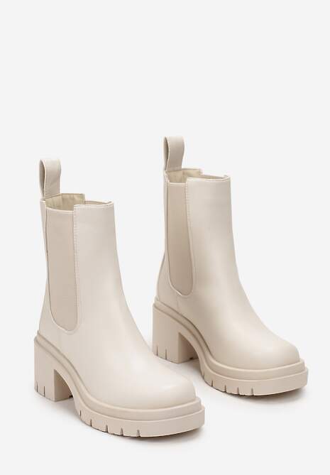 Beżowe Botki w Stylu Wsuwanych Sztybletów Chunky Alitune