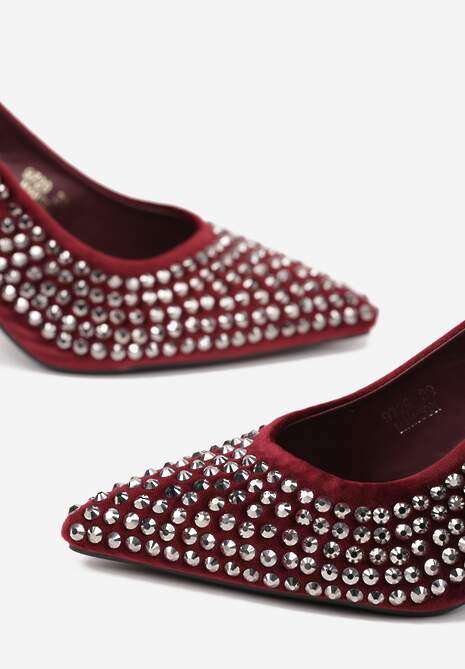 Bordowe Szpilki Slingback Ozdobione Cyrkoniami Benikke