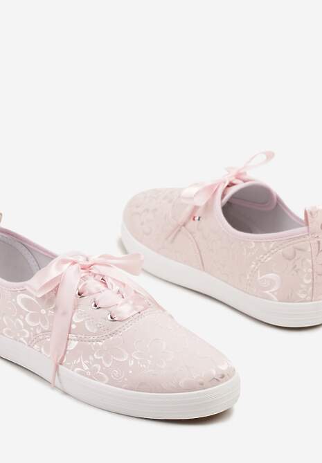 Różowe Tenisówki Wiązane Wstążką Zdobione Tłoczeniem w Kwiaty Palesiela