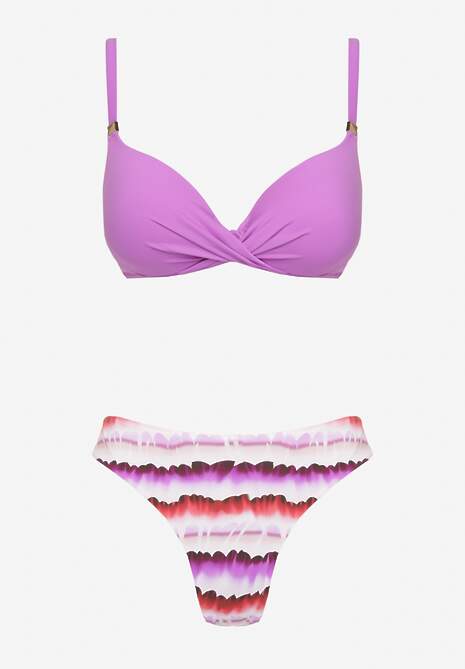 Fioletowo-Różowe Bikini Majtki Figi Ozdobione Nadrukiem i Biustonosz Natinalia
