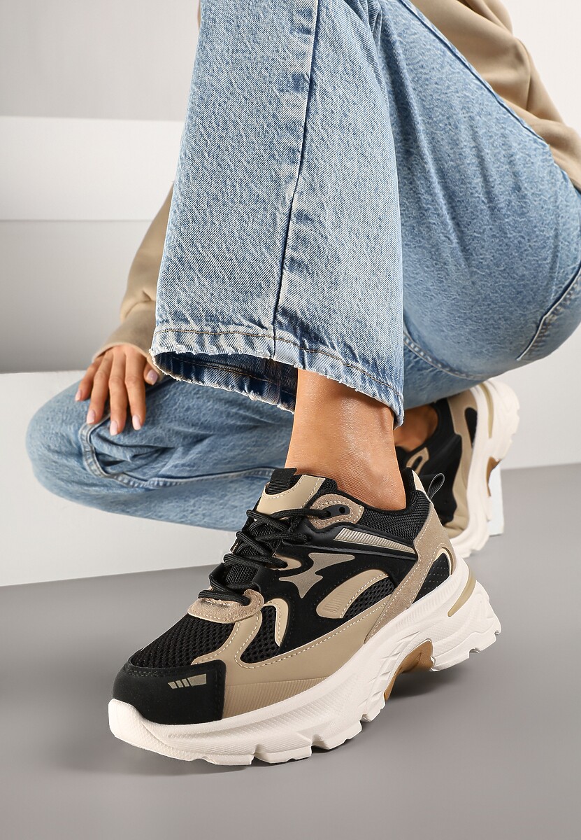 Biało-Szare Sneakersy na Tłoczonej Platformie z Geometrycznymi Wstawkami Asloria