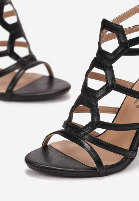 Czarne Sandały na Słupku z Paskami Ocotia