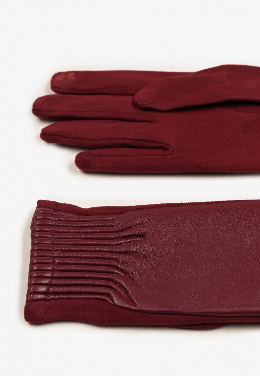 Bordowe Rękawiczki z Marszczonym Wzorem Lynlemi