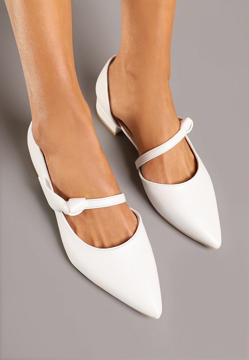 Białe Czółenka Vices na Płaskiej Podeszwie ze Skórzaną Wkładką z Supełkiem Liliarine