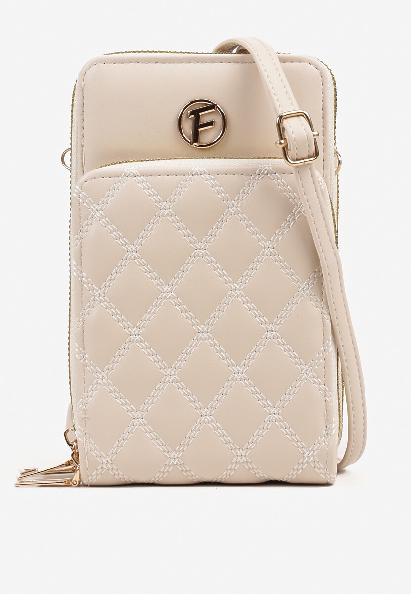 Jasnobeżowa Torebka Etui Ozdobiona Pikowaniem i Metaliczną Aplikacją Juria