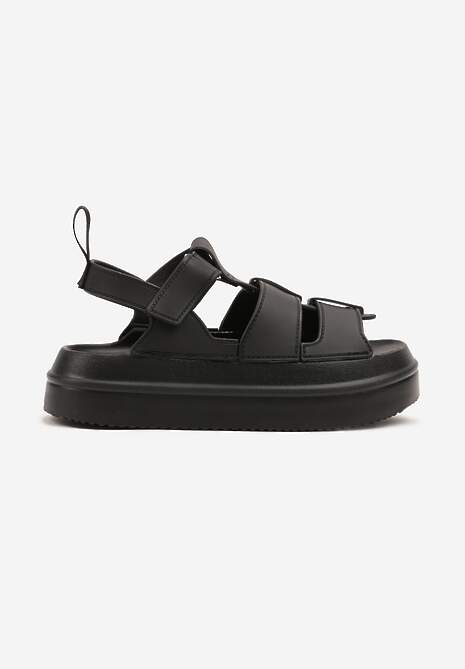 Czarne Sandały w Stylu Gladiatorek z Rzepem Faliniela