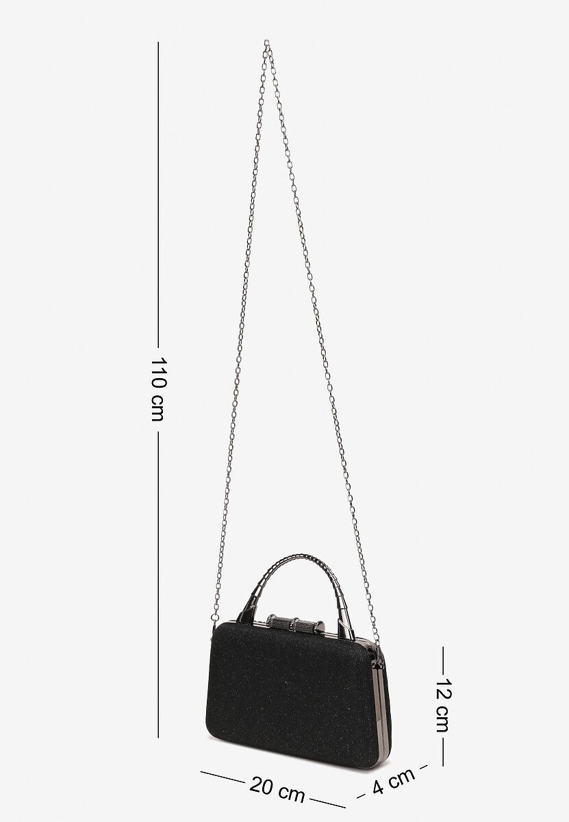 Czarna Połyskująca Torebka Kopertówka z Łańcuszkiem Bouffa