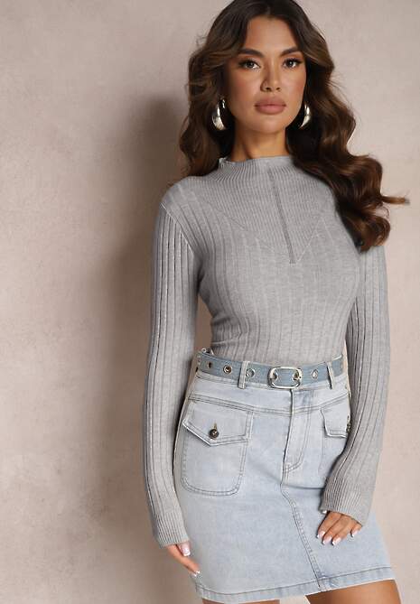 Szary Prążkowany Golf z Cyrkoniami Munize