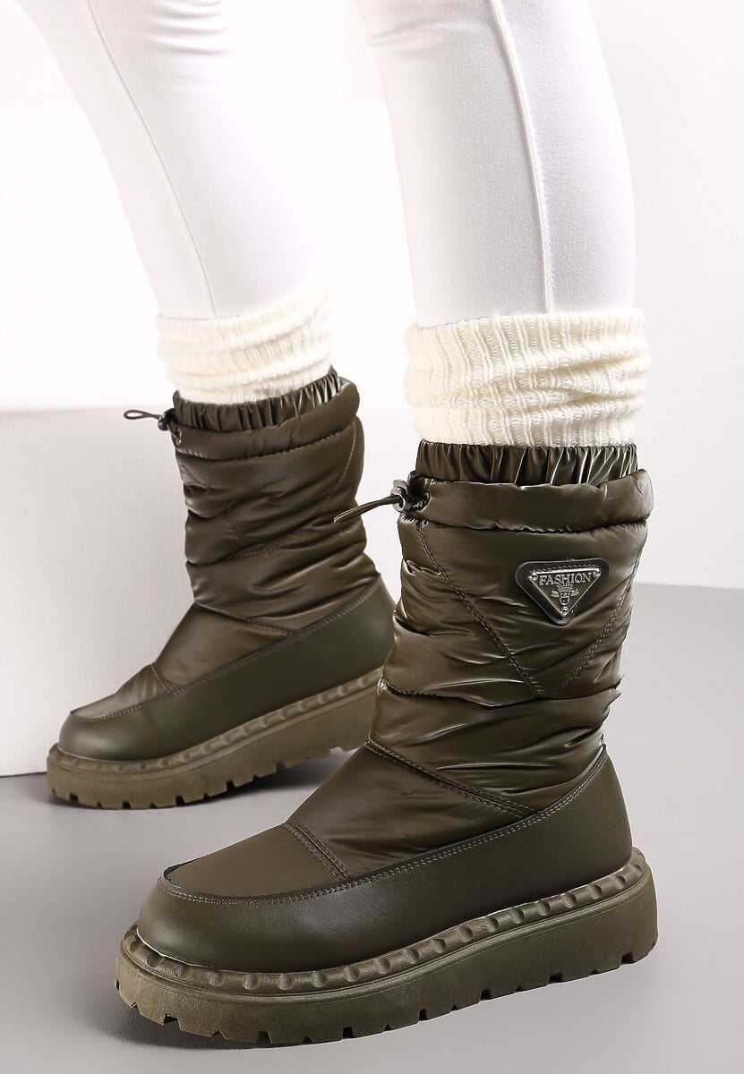 Zielone Pikowane Śniegowce ze Ściągaczem na Krawędzi Hasmenna