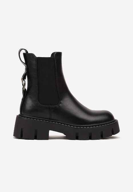 Czarne Botki Vices Sztyblety na Platformie Ozdobione Metaliczną Aplikacją Zaidera