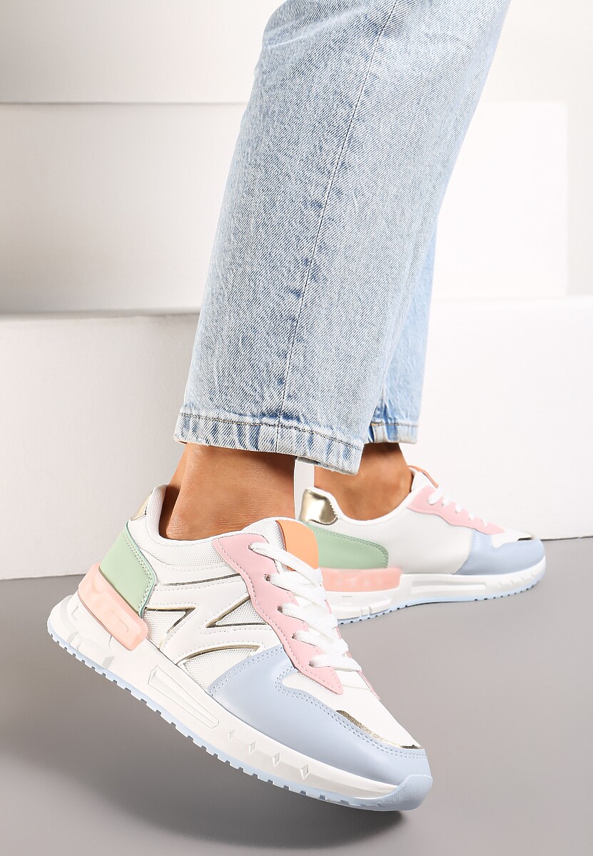 Biało-Niebieskie Sneakersy z Klasycznym Sznurowaniem i Wstawkami z Siateczki Veloraa