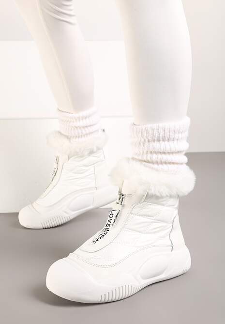 Białe Śniegowce Vices na Platformie z Pikowaną Cholewką i Futerkiem Gemitana