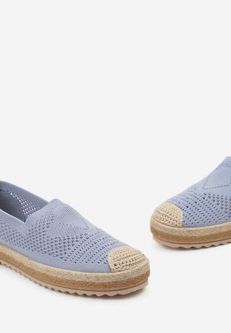 Niebieskie Ażurowe Espadryle na Plecionej Podeszwie z Ozdobnym Noskiem Uraian