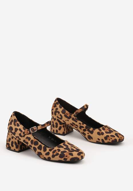 Brązowe Czółenka w Panterkę na Niskim Słupku w Stylu Mary Jane Eriola