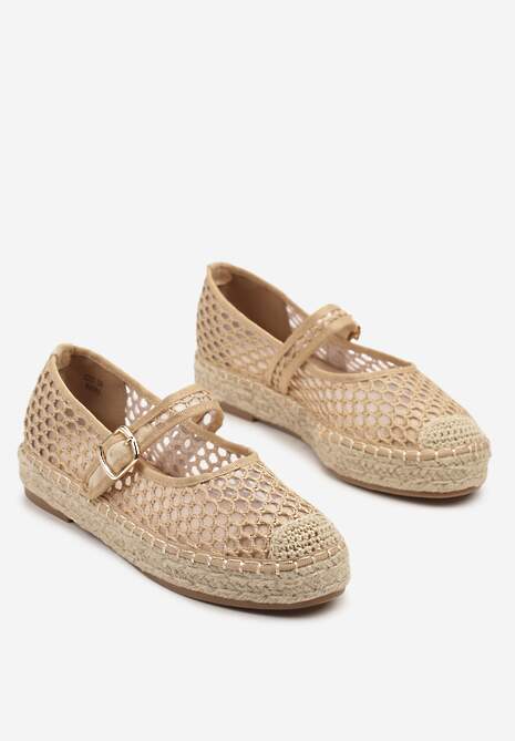 Beżowe Siateczkowe Espadryle na Podeszwie z Juty Zapinane na Sprzączkę Geniffia