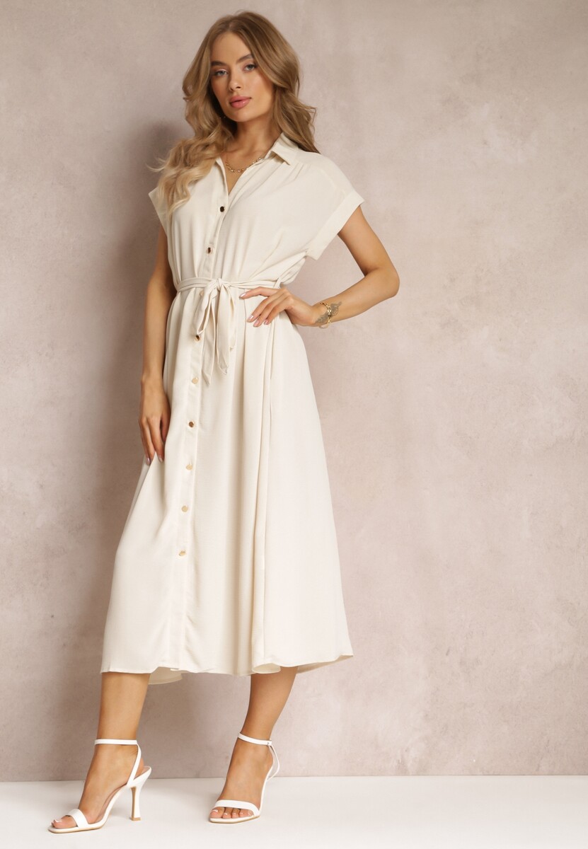 Czarna Koszulowa Sukienka z Krótkimi Rękawami i Wiązanym Paskiem Denalia