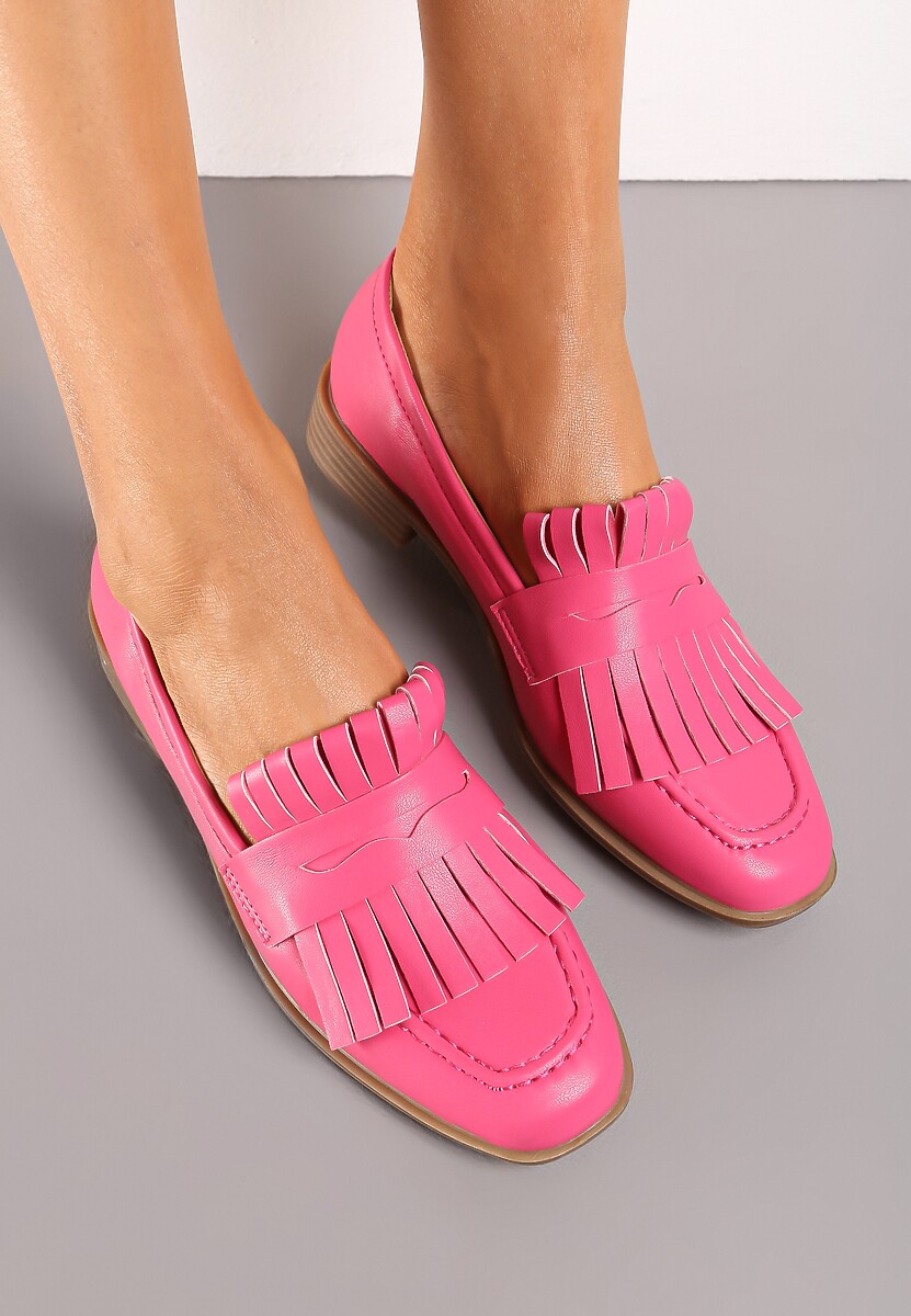 Różowe Mokasyny z Kwadratowym Noskiem i Frędzlami Tarnissa