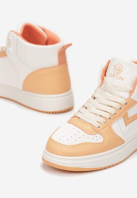 Beżowo-Pomarańczowe Sneakersy Maeramia