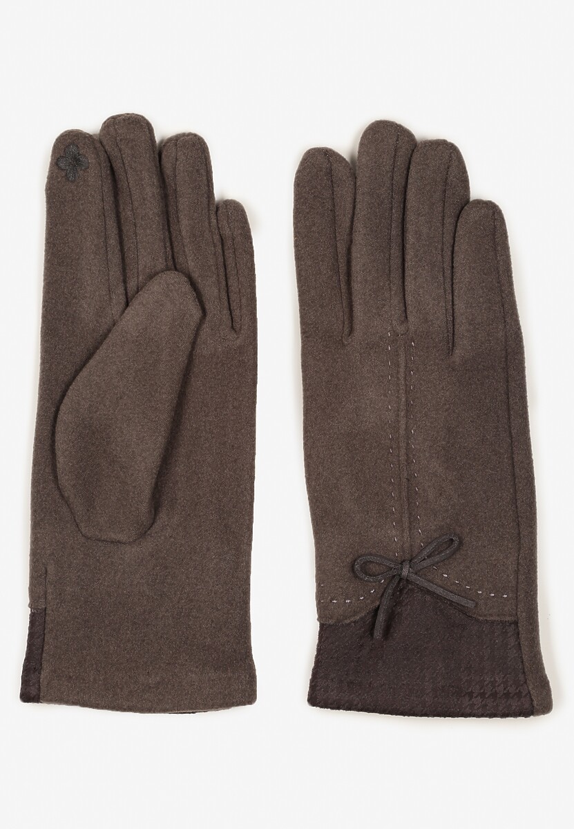 Granatowe Rękawiczki z Bawełną Cyrkoniami i Kokardką Adelirra