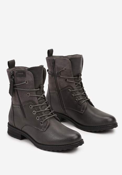 Szare Botki Typu Trapery Ozdobione Wstawką z Ekozamszu i Suwakiem Debisha