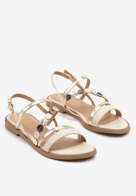 Beżowe Sandały Ozdobione Wzorem Kółek Rivfitia