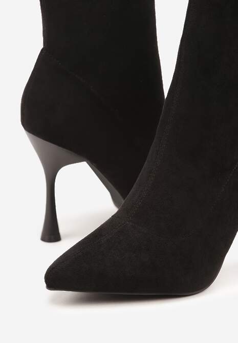 Czarne Botki Vices na Szpilce w Stylu Klepsydry Noraye