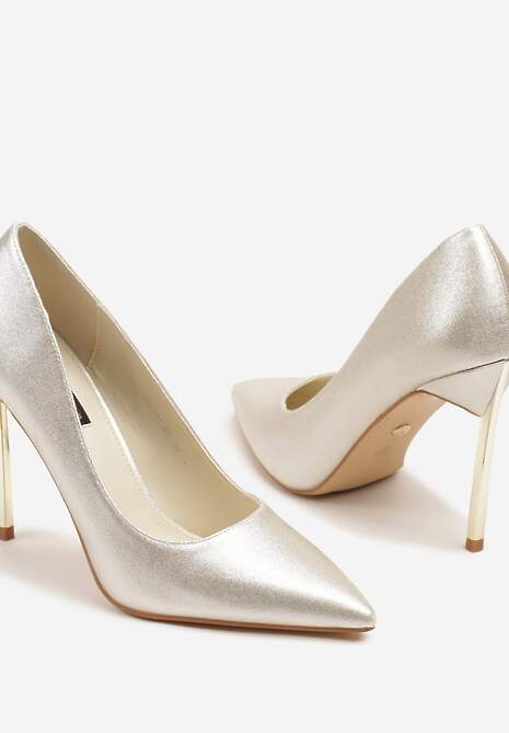 Złote Eleganckie Szpilki z Metaliczną Wstawką Annalor