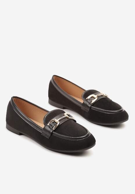 Czarne Mokasyny w Geometryczny Wzór Zdobione Aplikacją Telanira