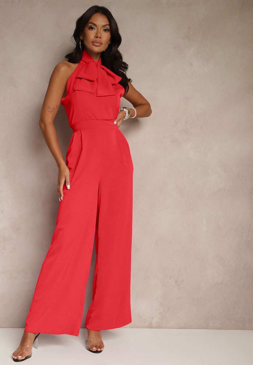 Beżowy Kombinezon Ozdobiony Kokardą Milireia