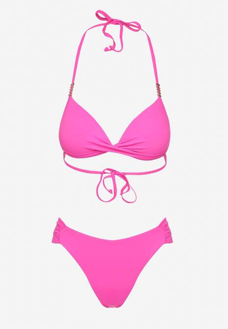 Fuksjowe Bikini Wiązany Biustonosz Push Up i Majtki Typu Figi Mirisenia