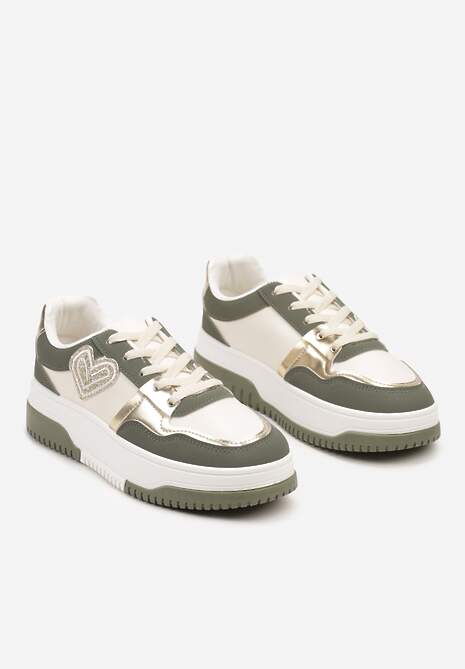 Zielone Sneakersy z Brokatową Naszywką w Kształcie Serca Avioneria