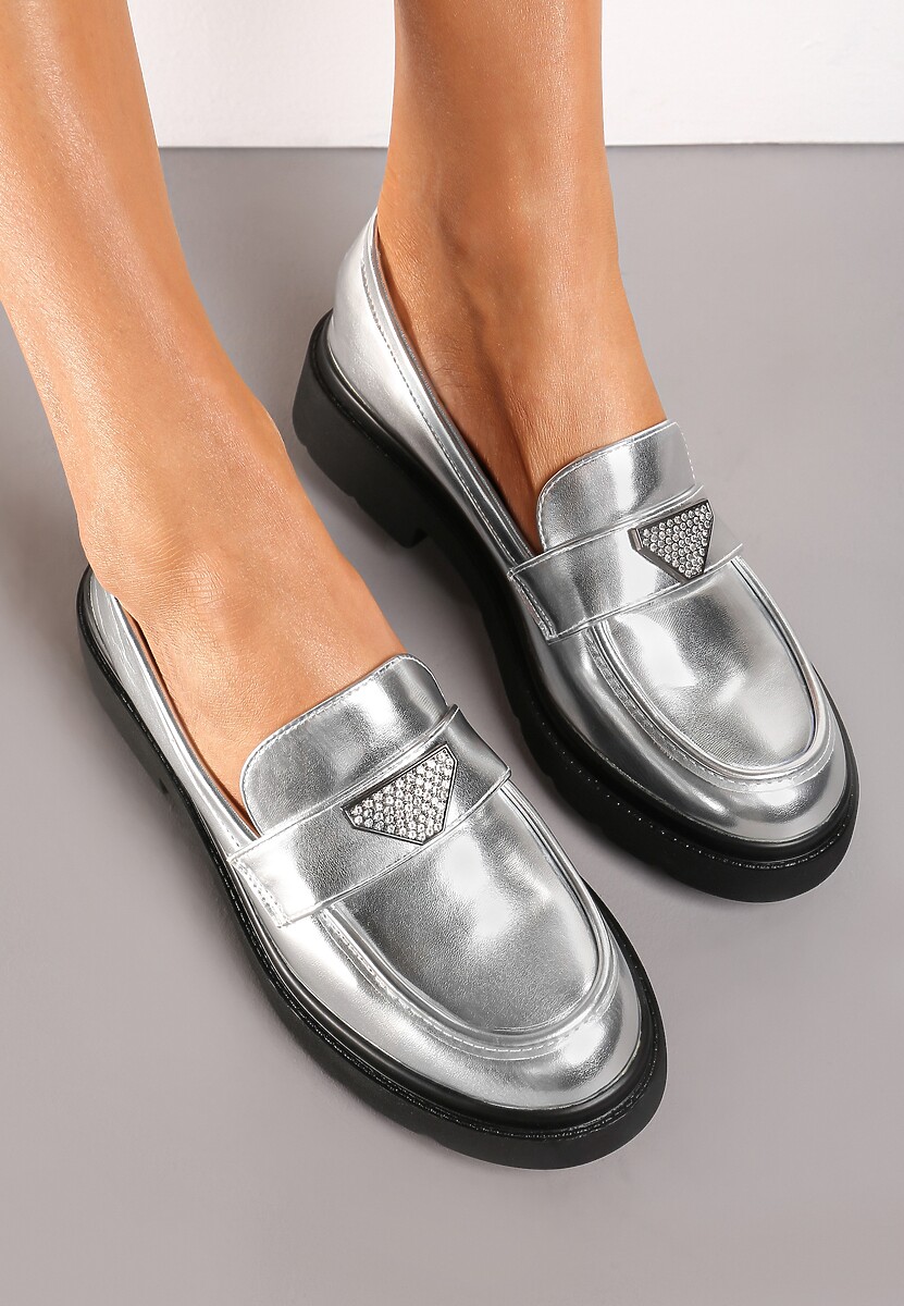 Srebrne Mokasyny z Klamerką z Drobnymi Cyrkoniami Galrena