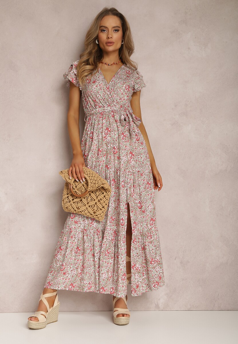 Beżowo-Czerwona Sukienka Oreithanassa