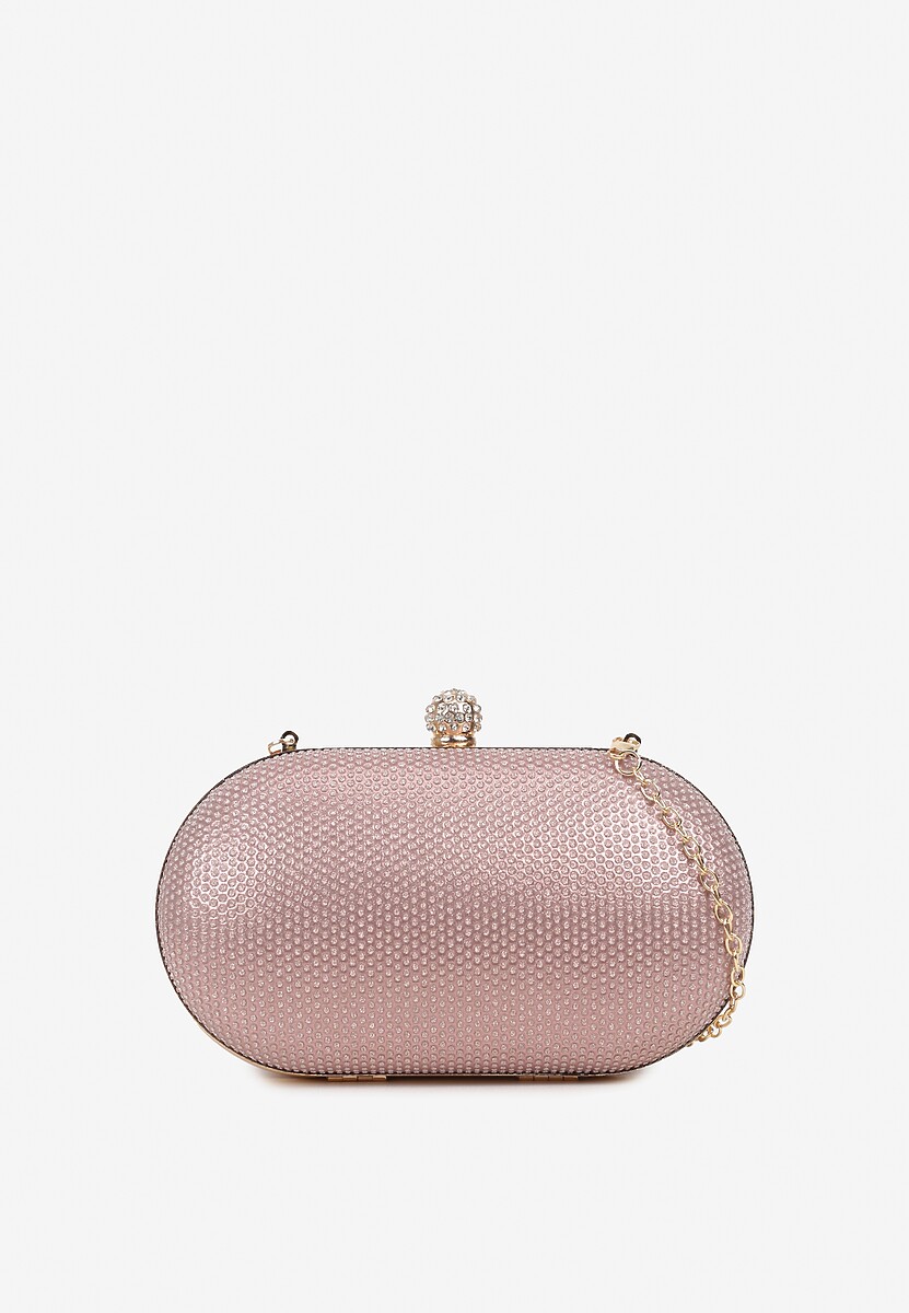 Różowa Cyrkoniowa Torebka Kopertówka z Jedną Komorą z Łańcuszkiem Ostama