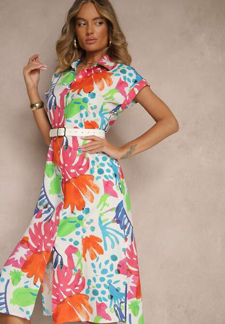 Czerwona Koszulowa Sukienka z Bawełny z Kieszeniami Seddie