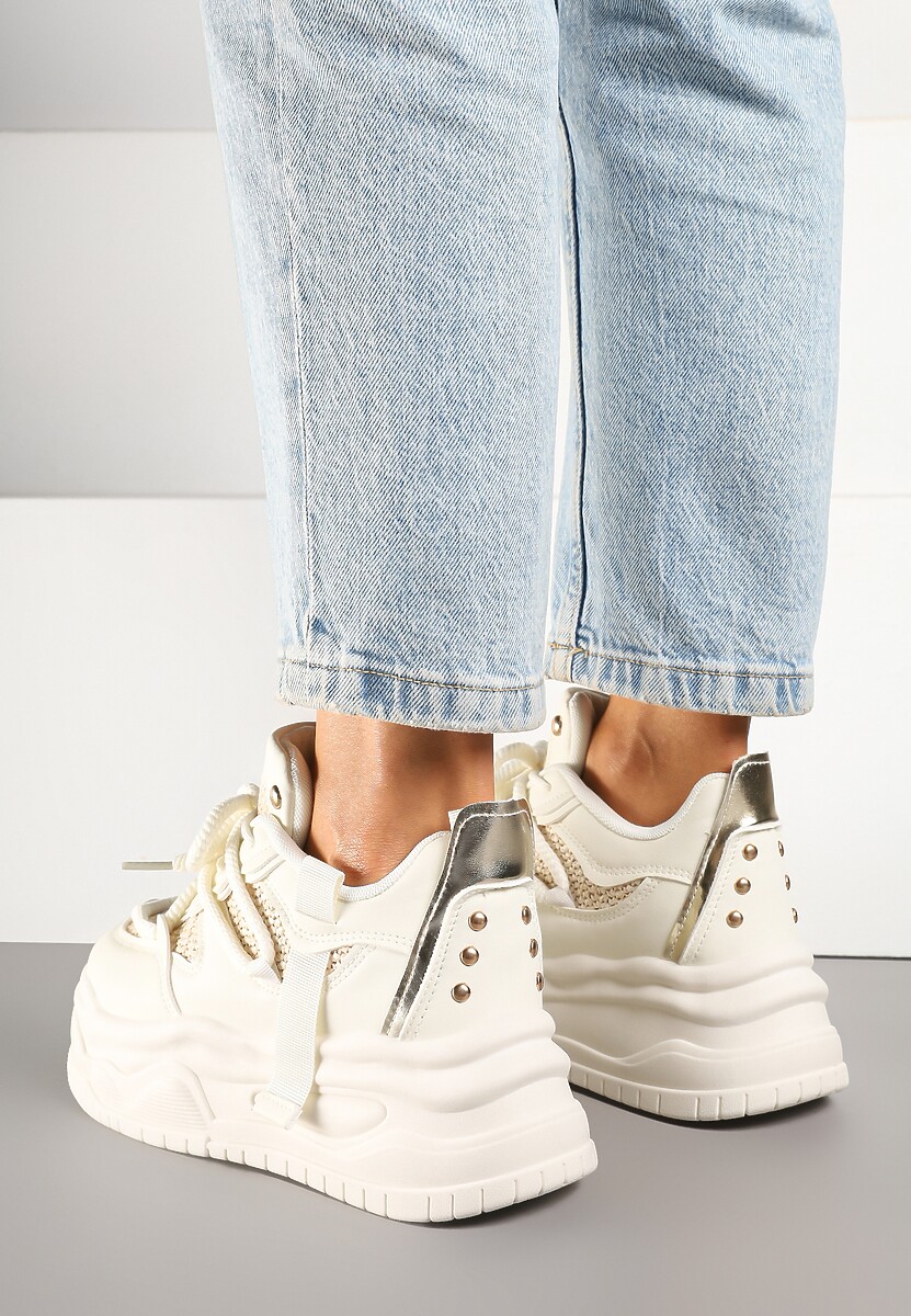 Beżowe Sneakersy na Platformie Ozdobione Wiązaniem Puvira