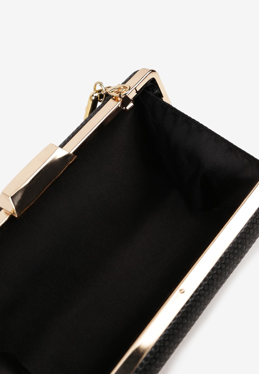 Czarna Torebka Kopertówka z Łańcuszkiem Zdobiona Brokatem Kellirra