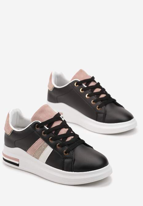 Czarne Sneakersy na Grubej Podeszwie Odelie